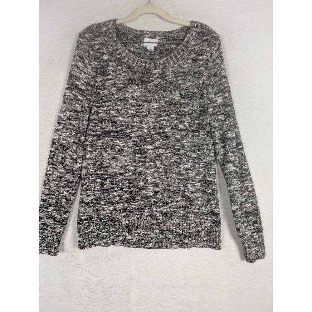 Old Navy Sweater Women's Small Black White Marled Knit Crew Neck Long Sleeve